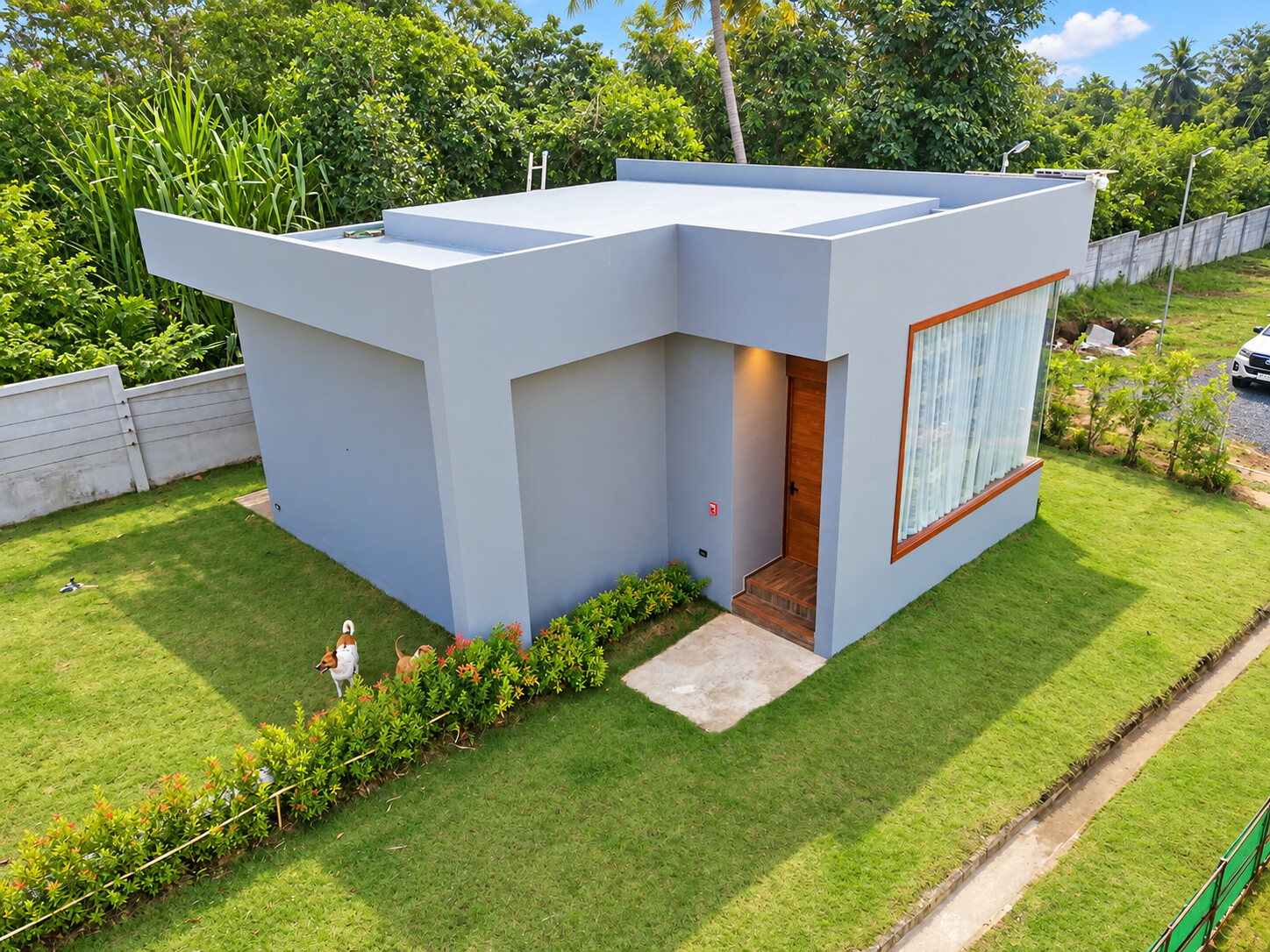 1-Bedroom Villa — aerial view, sunset, green yard