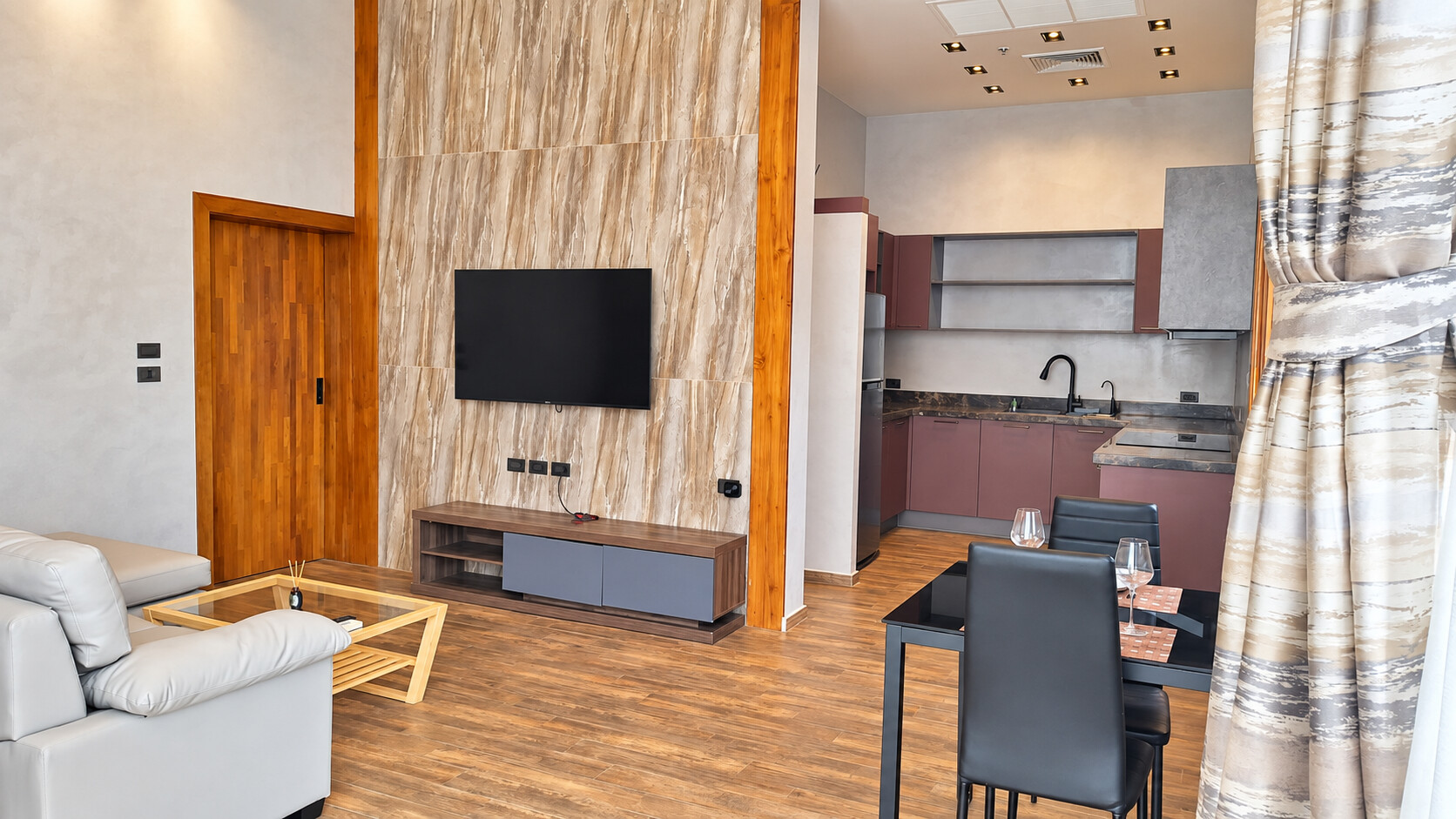 Living room & German kitchen — open plan